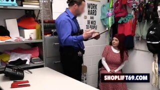 Hot shoplifter redhead milf Kiki Daire fucked for stealing some food at the mall